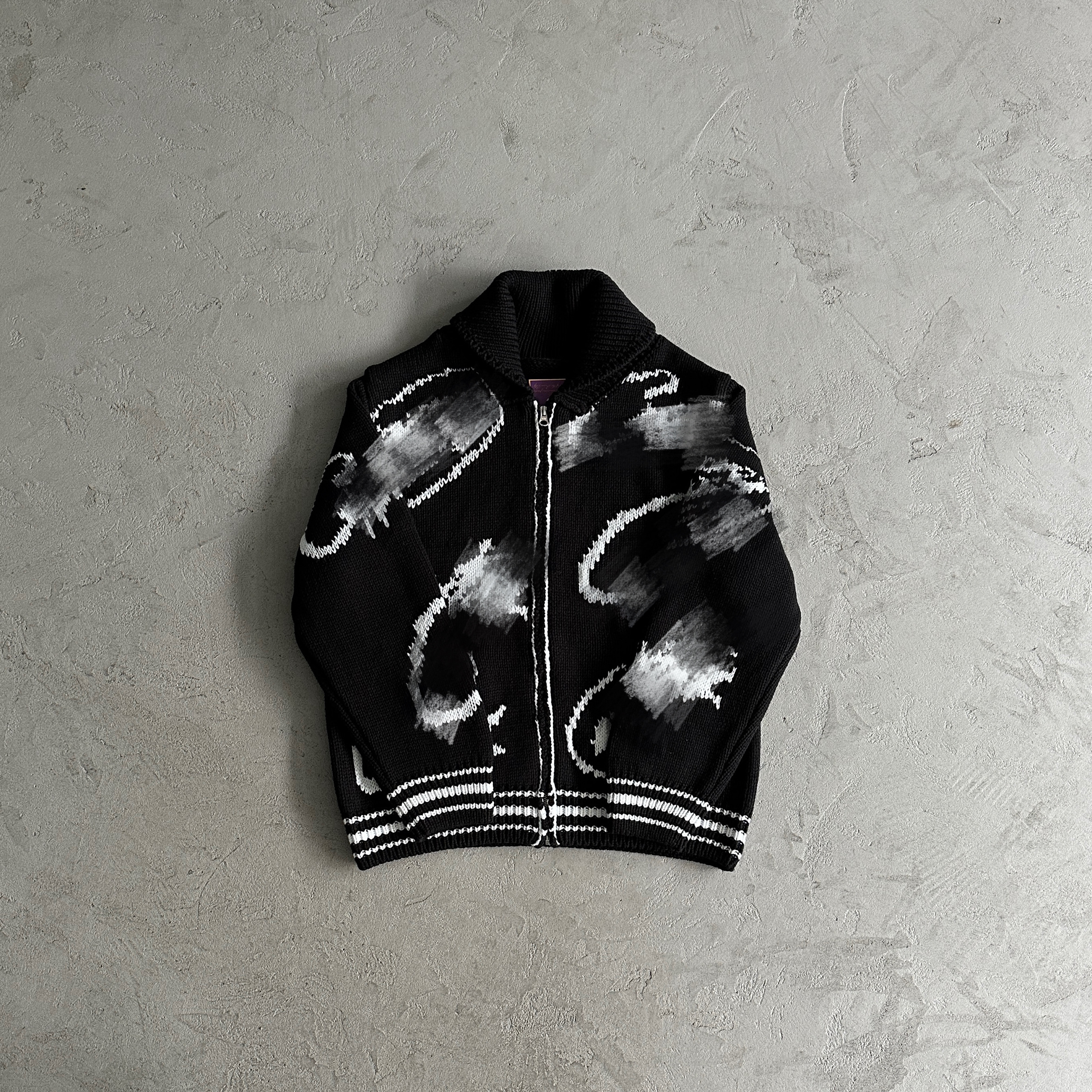 thumbnail for Evil Full print cardigan jacquard sweater - black