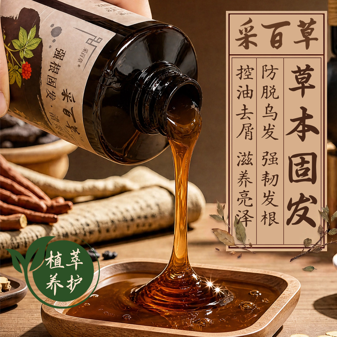 采百草中草药固发液防脱止脱掉头发脱发掉发去油头油控屑头屑柔顺