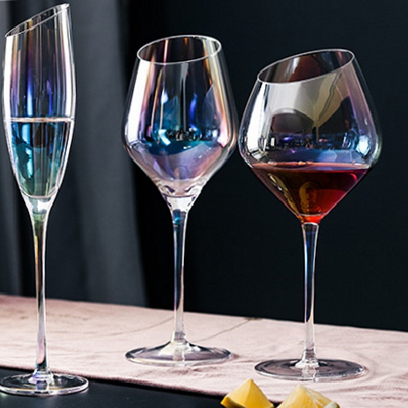 高颜值水晶葡萄酒杯日式彩虹勃艮第酒杯香槟杯红酒杯斜口高脚杯子