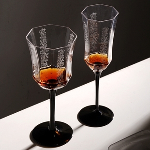 轻奢黑天鹅红酒杯水晶玻璃香槟杯礼盒套装八边形酒杯中古风高脚杯