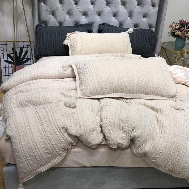 毛线针织公主风保暖四件套冬季加厚双面绒珊瑚绒被套床单床品