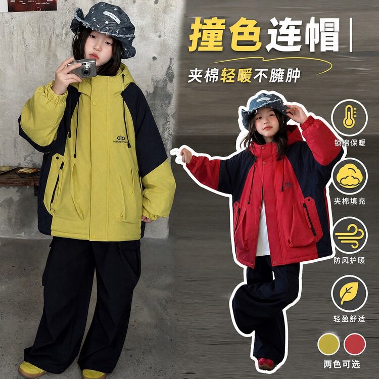 女童冬季新款韩版背包夹棉冲锋衣外套中大童户外棉服加厚棉衣时髦