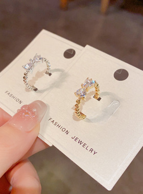 小众精致时尚百搭锆石蝴蝶结开口戒气质轻奢简约高级感超闪食指戒