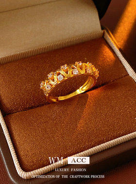 中古vintage锆石波浪椭圆戒指小众感食指戒时尚轻奢百搭手饰