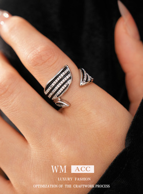 中古vintage金属锆石开口戒指小众感食指戒时尚复古百搭手饰