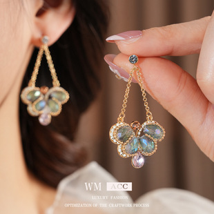 中古vintage银针水滴蝴蝶耳环时尚 复古民族风耳钉小众感耳饰