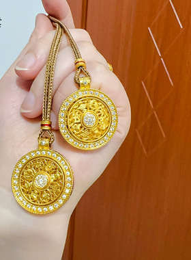 久不掉色越南沙金镶钻吉祥八宝罗盘如意绳项链可旋转吊坠毛衣链女