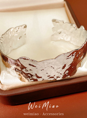 欧美跨境褶皱不规则开口手镯冷淡风个性小众手环时尚百搭手饰批发