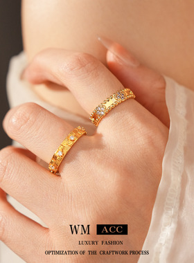 中古vintage锆石花朵戒指小众感食指戒时尚复古百搭手饰工厂