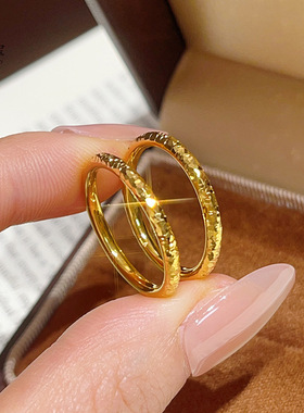 金店同款沙金古法碎碎金圆条戒指亮面实心素圈闭口指环百搭送女友