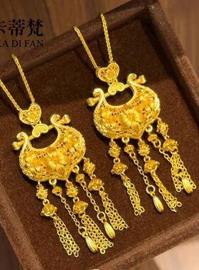 金店同款沙金锁愿百合流苏锁包吊坠项链繁花似锦婚嫁毛衣链新中式