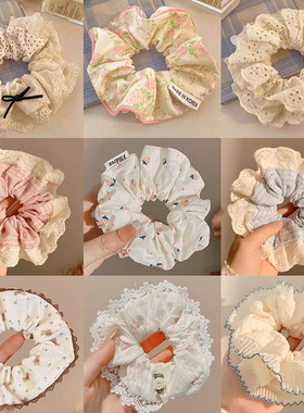 春夏新款蕾丝边大肠发圈女可爱甜美碎花头绳高弹力皮筋扎发发饰