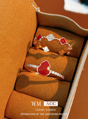 18k真金电镀镶锆石滴油葫芦开口戒指小众感指环复古精致手饰