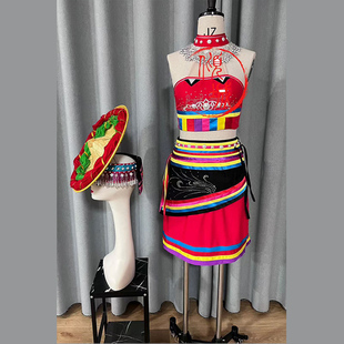 桃李杯傣族舞蹈雨竹林服装 演出服装花腰斗笠量身定制艺考