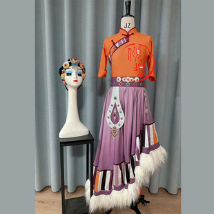 藏族艺考独舞舞蹈剧目暮春民族舞蹈民间舞服不规则裙摆演出服