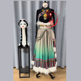 新款藏族热巴鼓舞蹈服装头饰艺考定制剧目渐变色重工高定