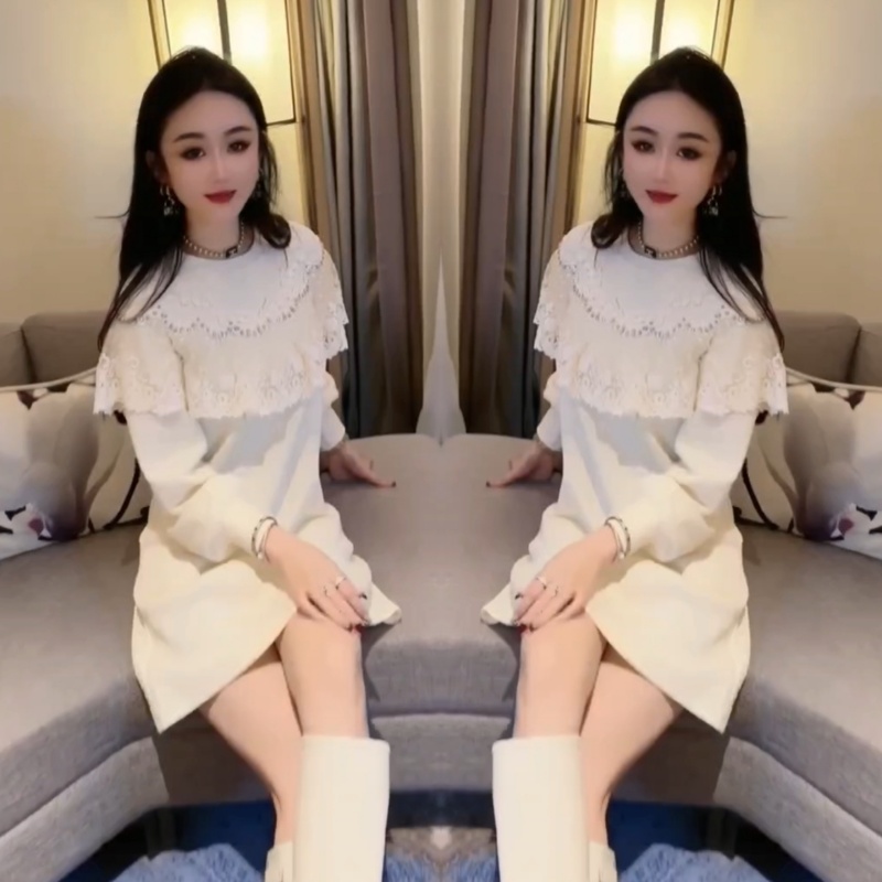 网红潮流时尚蕾丝披肩领连衣裙