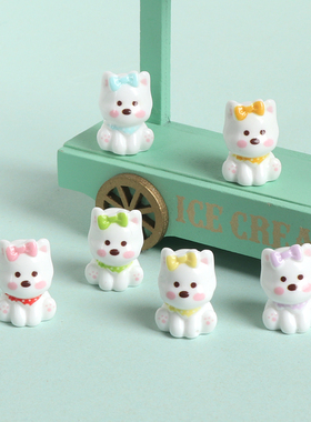 亮面蝴蝶结乖巧小狗树脂桌面摆件