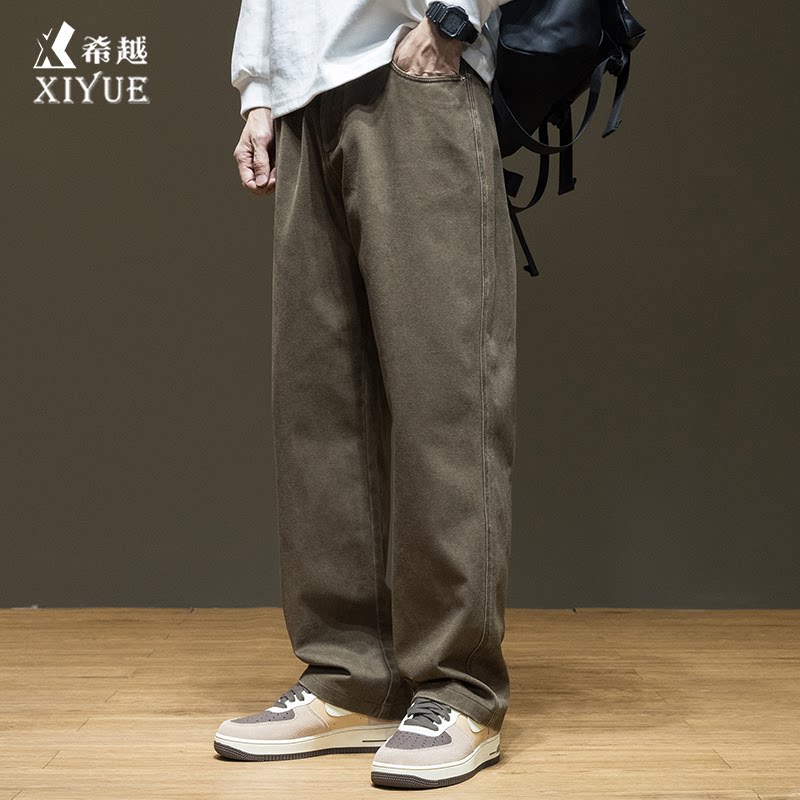 美式纯棉休闲裤男春秋季新款宽松大码男士胖子潮牌直筒阔腿长裤子