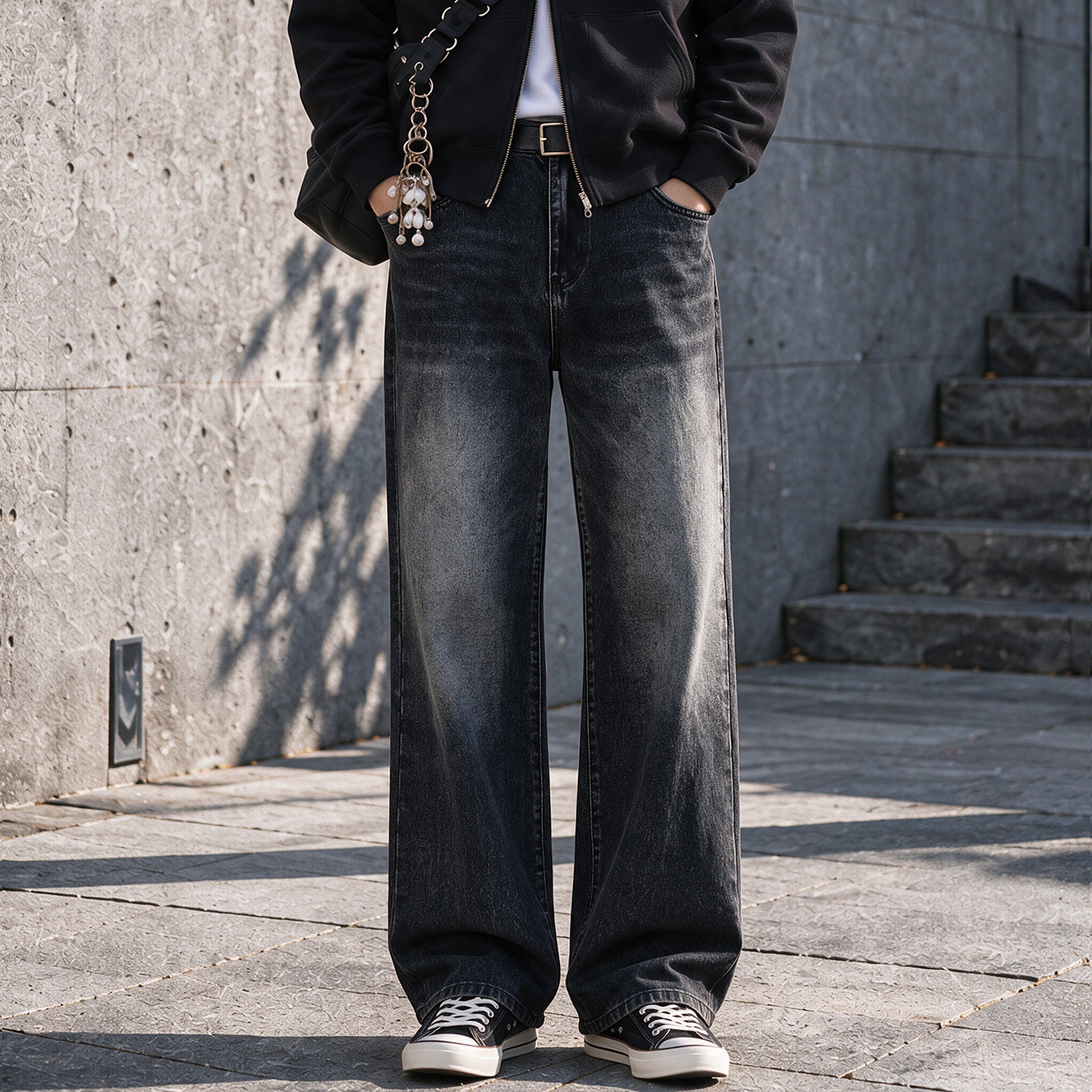 希越美式复古直筒牛仔裤男2026秋冬新款渐变水洗潮流百搭休闲长裤