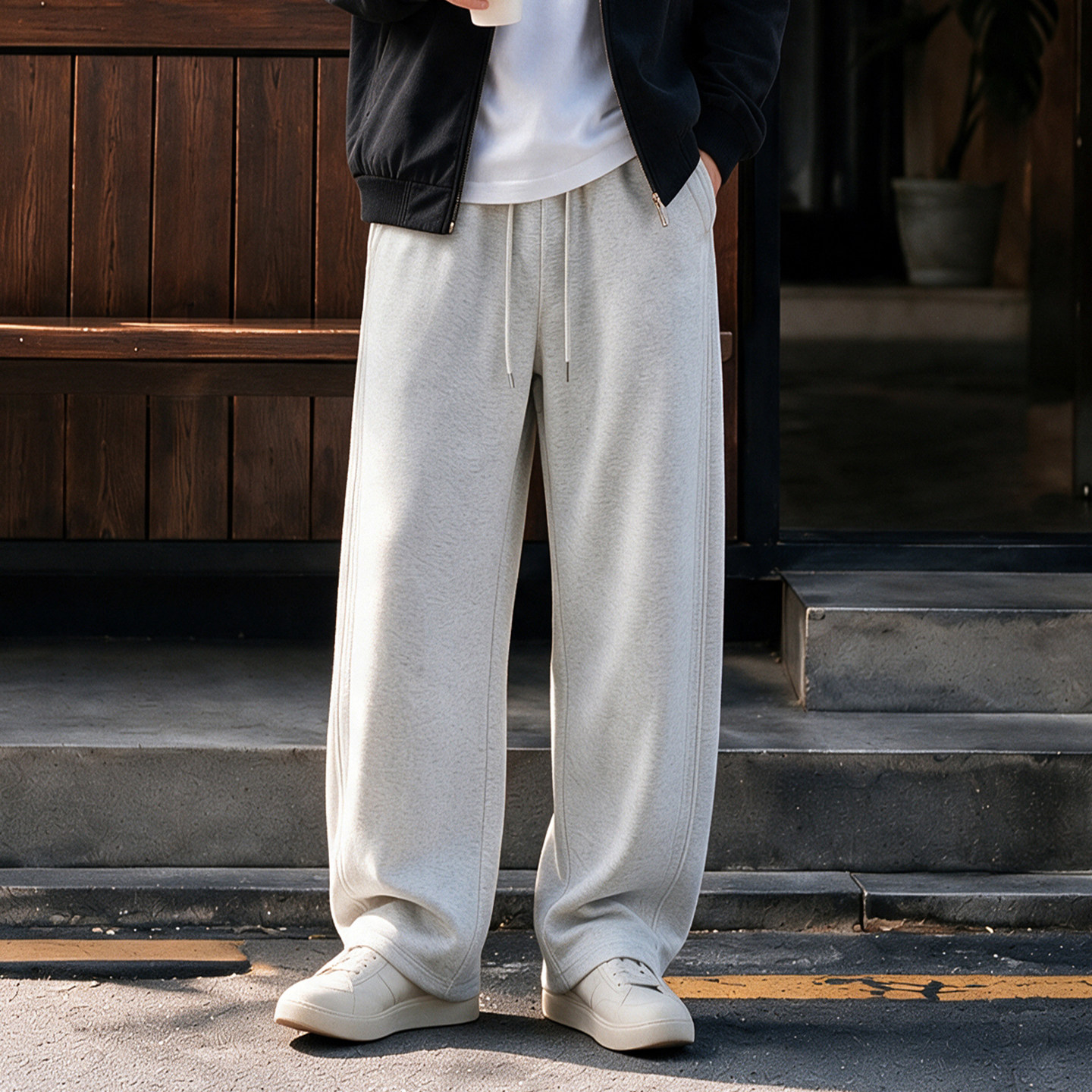 秋季新款针织抽绳直筒休闲卫裤男