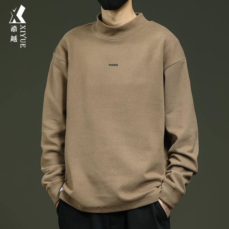 胖子大码双面德绒半高领长袖T恤