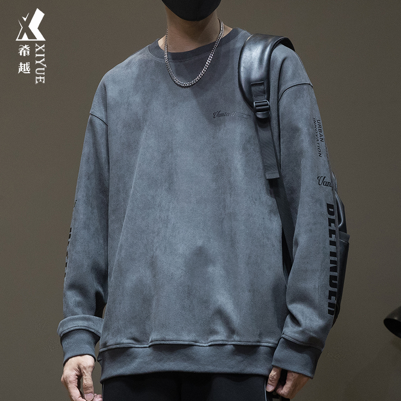 希越麂皮绒运动卫衣潮ins套头衫