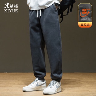 男士 加绒休闲裤 2025秋冬季 宽松大码 子 新款 奥粒绒针织重磅束脚卫裤