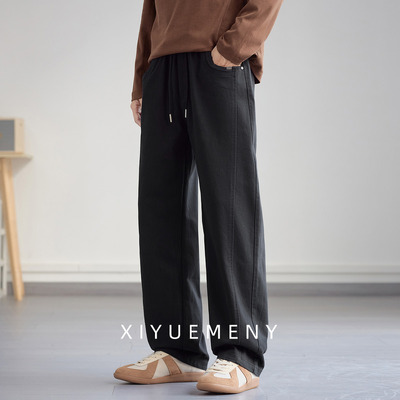 黑色拼接直筒休闲裤男士新款裤子