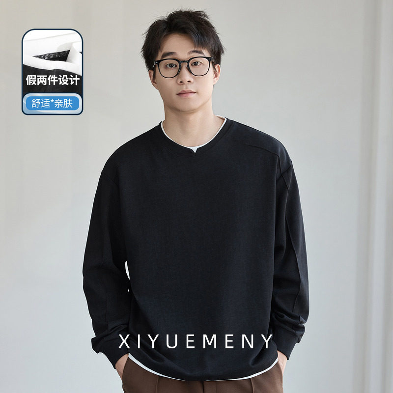 设计感假两件小V领卫衣男士上衣