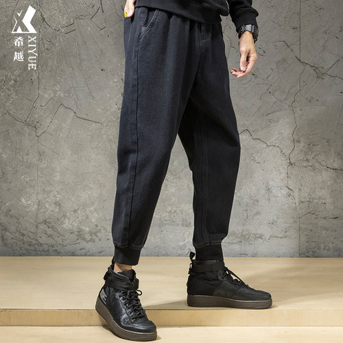 胖子大码束脚哈伦牛仔裤秋冬加绒