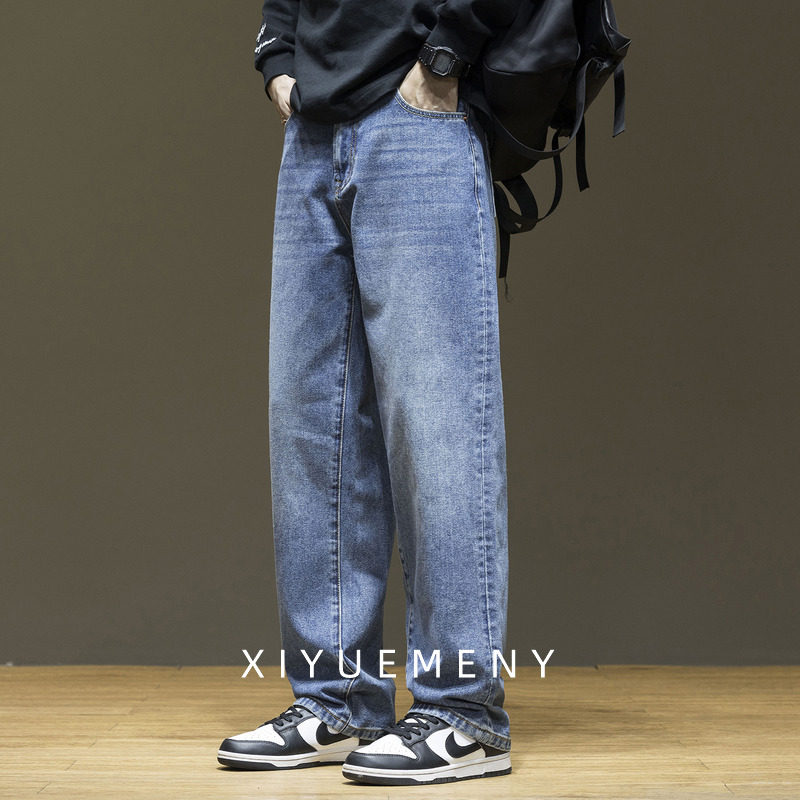 复古风基础款百搭直筒牛仔裤男士宽松大码秋冬季新款潮牌休闲裤子
