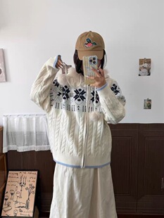 F426国潮牌春季 情侣百搭连帽毛领费尔岛毛衣ins潮 新款