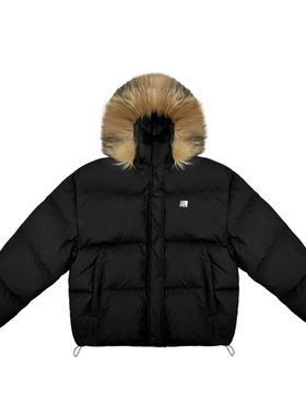 FDR加厚保暖情侣面包服男外套可拆卸毛领黑色短款羽绒服女款冬季