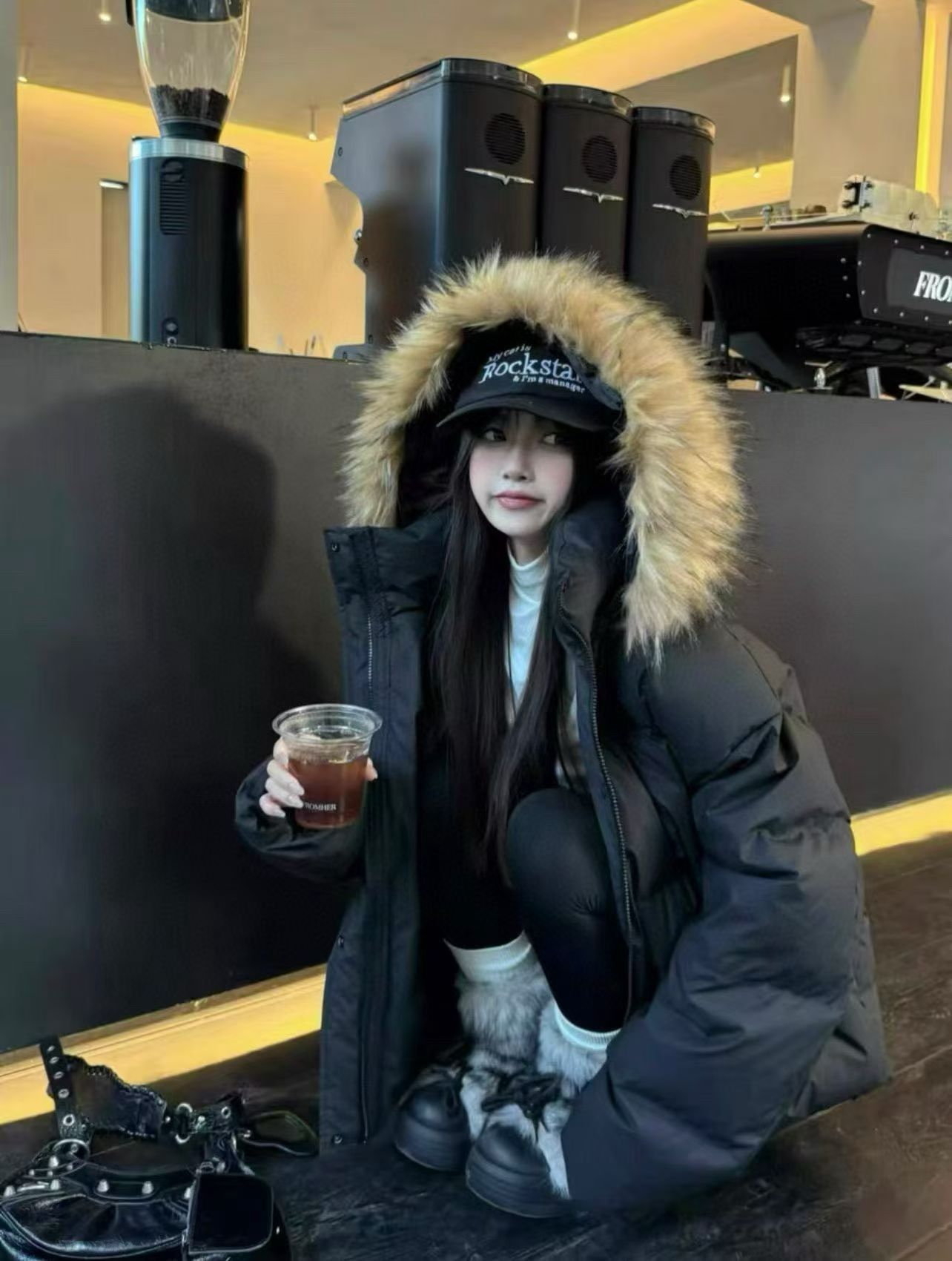 FDR加厚保暖情侣面包服男外套可拆卸毛领黑色短款羽绒服女款冬季