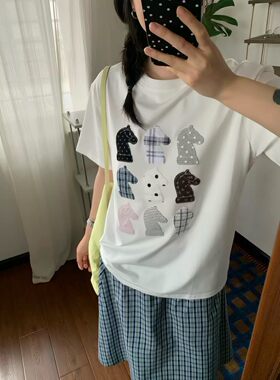美好商店MeihaoStore「checkmate」象棋马九宫格彩色贴布短袖T恤