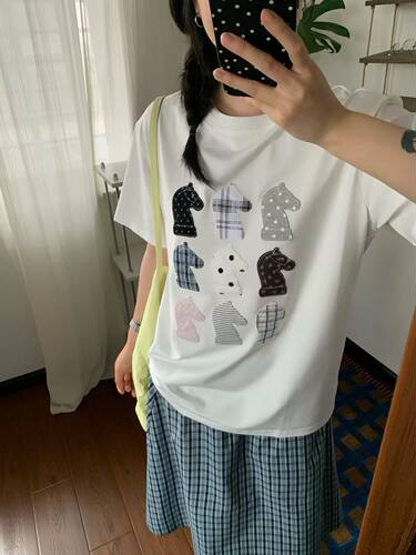 美好商店MeihaoStore「checkmate」象棋马九宫格彩色贴布短袖T恤