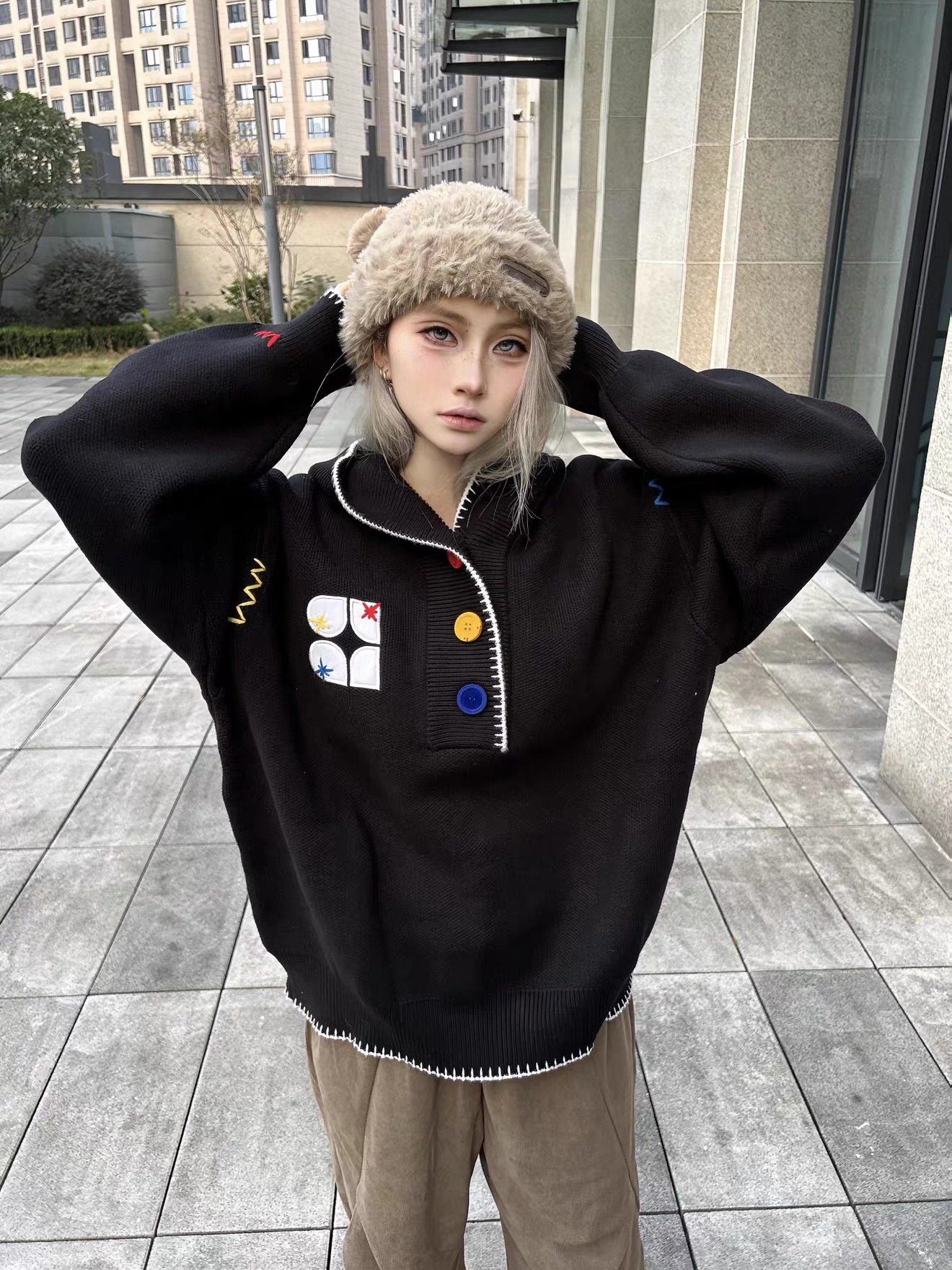 BIPOLAR断字三色贴布绣连帽毛衣多巴胺彩色针织衫设计感潮外套男,女装/女士精品,毛衣,淘宝优惠券,粉丝福利购,淘宝优惠卷