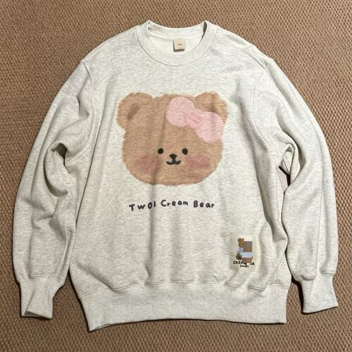 TWOI Design Lab小奶熊cutie大头熊 奶油双色熊头圆领加绒卫衣