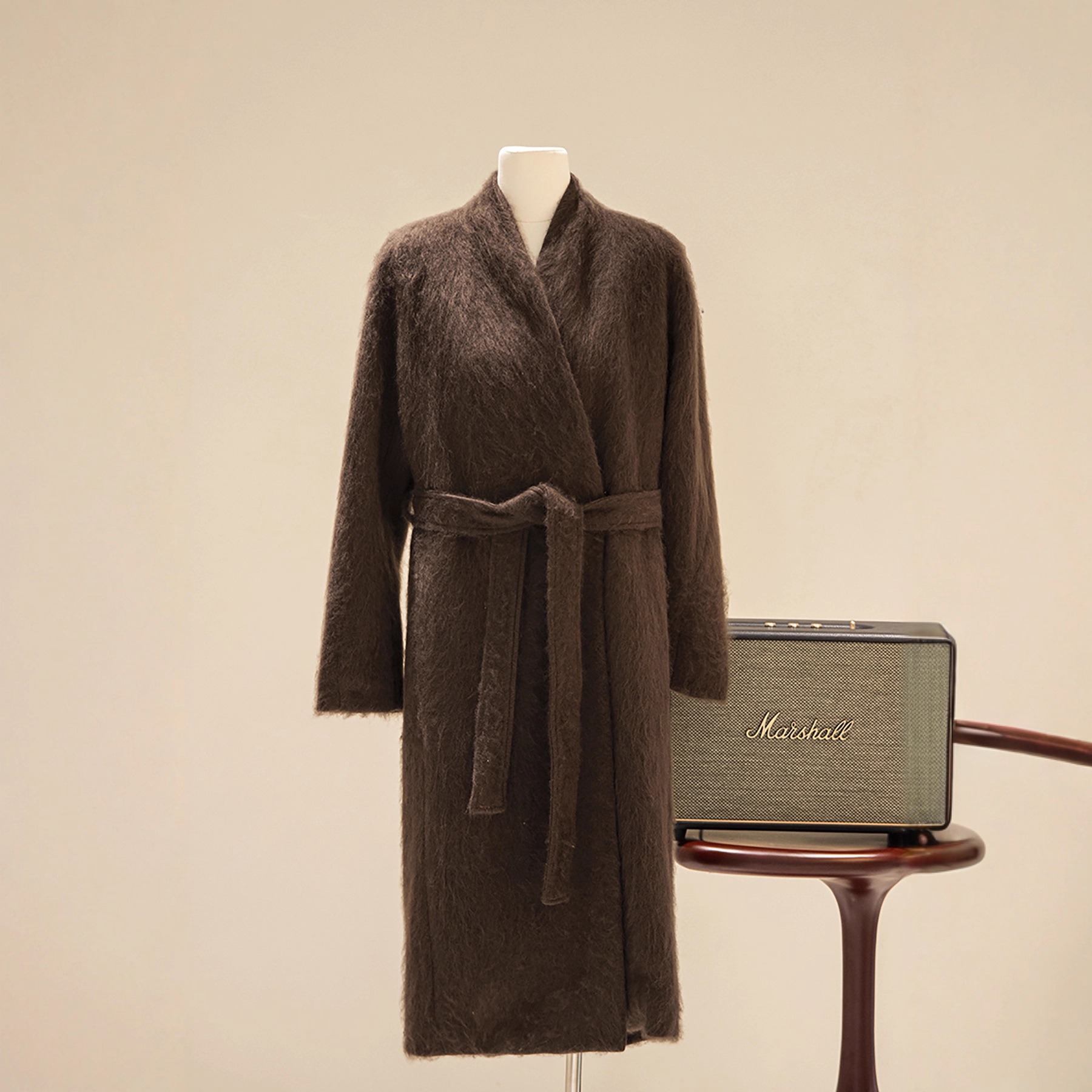 高级感V领极简设计皮草毛呢外套女羊绒大衣冬