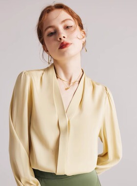 春夏新款双绉印花V领通勤显瘦衬衫桑蚕丝ML-141