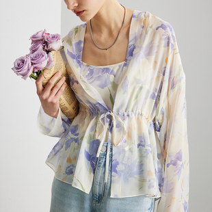 气质 571 衬衫 真丝印花腰带长袖