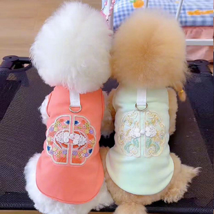 春夏新款小狗衣服中国风小型犬泰迪博美比熊贵宾夏天背心可牵引