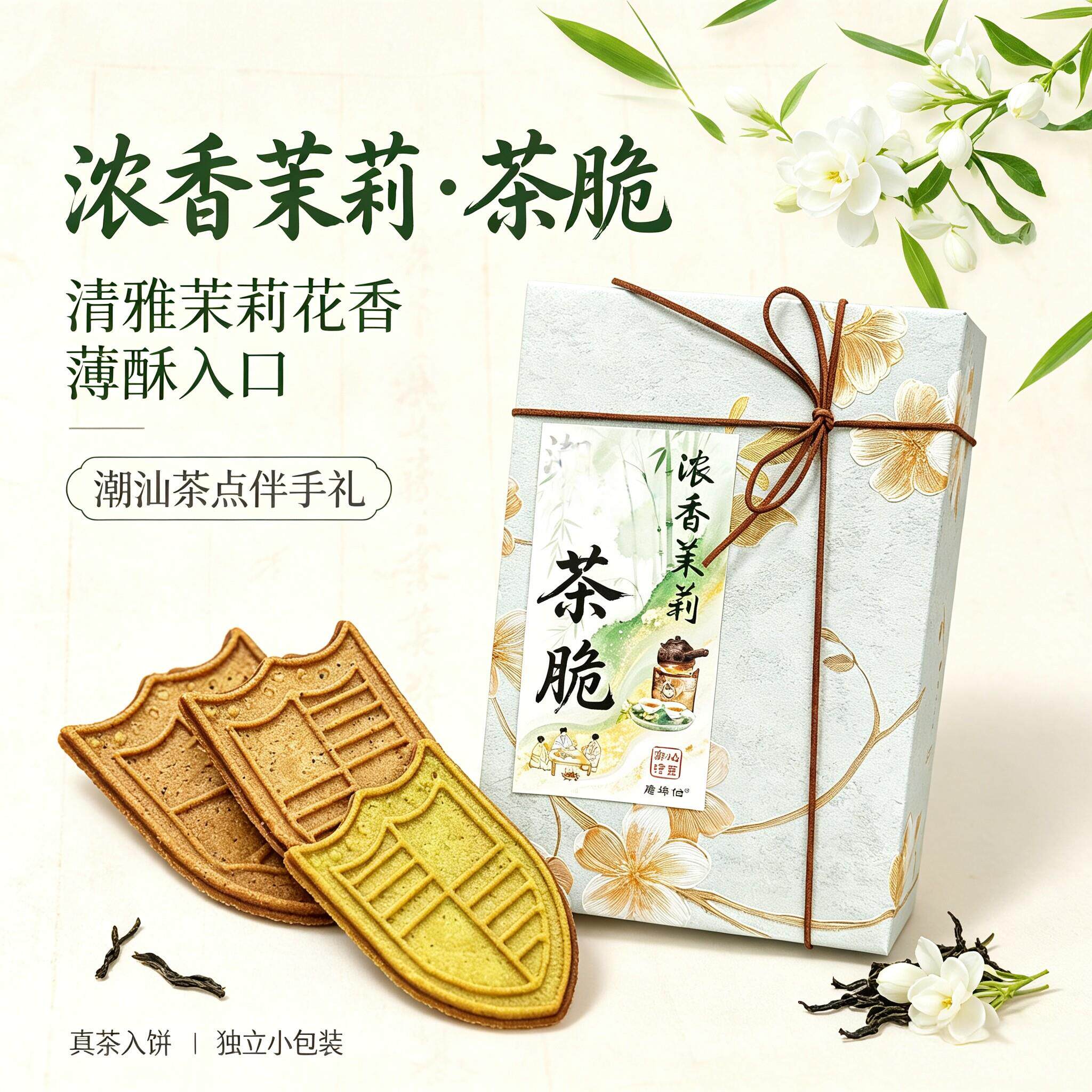 *潮汕特色清香茉莉花茶脆中式糕点茶酥办公休闲茶配独立包装手信