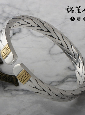 999足银男女情侣七股编织手镯麻花镯子简约男女款情侣手镯手工