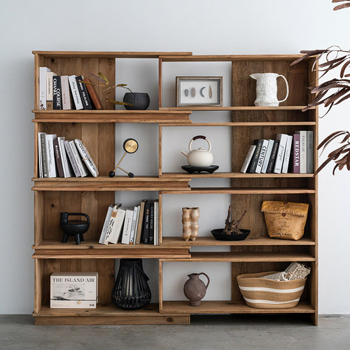 润家家居复古实木可伸缩书架