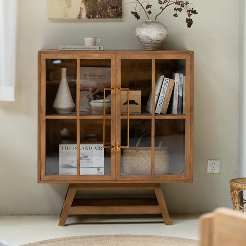 润家家居复古实木玻璃门展示柜