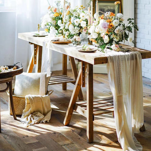 美式乡村复古实木餐桌花艺桌