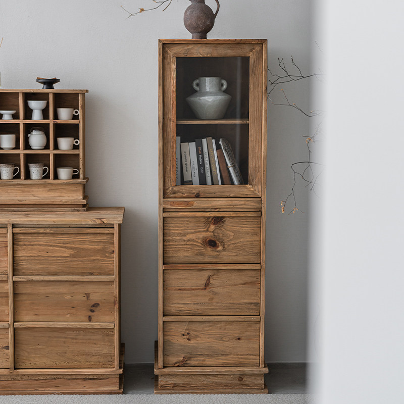 润家家居复古侘寂实木边柜储物柜简约收纳柜松木小型抽屉斗柜立柜,住宅家具,斗柜,淘宝优惠券,粉丝福利购,淘宝优惠卷