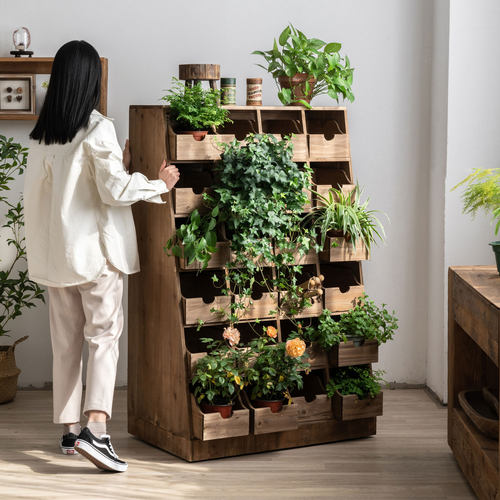 复古田园风实木绿植收纳柜